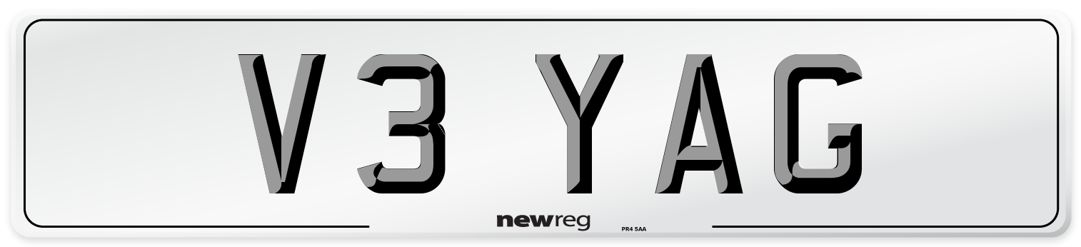 V3 YAG Number Plate from New Reg